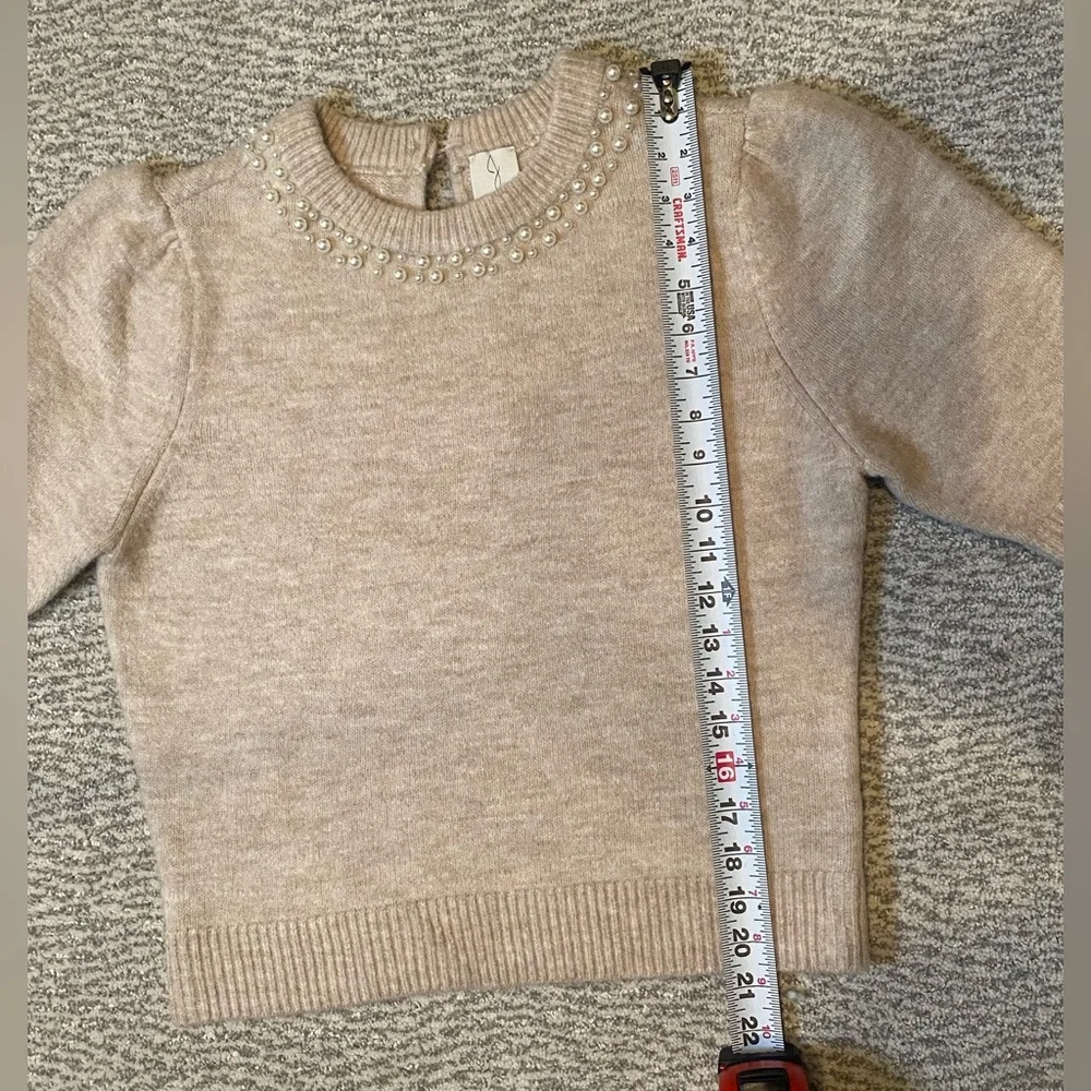Joie Puff Short Sleeve Beige Spring Sweater with Pearl Detail Small NWT Soft - Picture 7 of 10